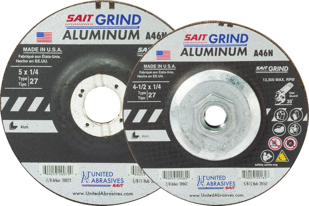 United Abrasives-SAIT 20162 A46N Aluminum Grinding Wheel (Type 27/Depressed Center) 4 1/2' x 1/4' x 5/8-11', 10-Pack