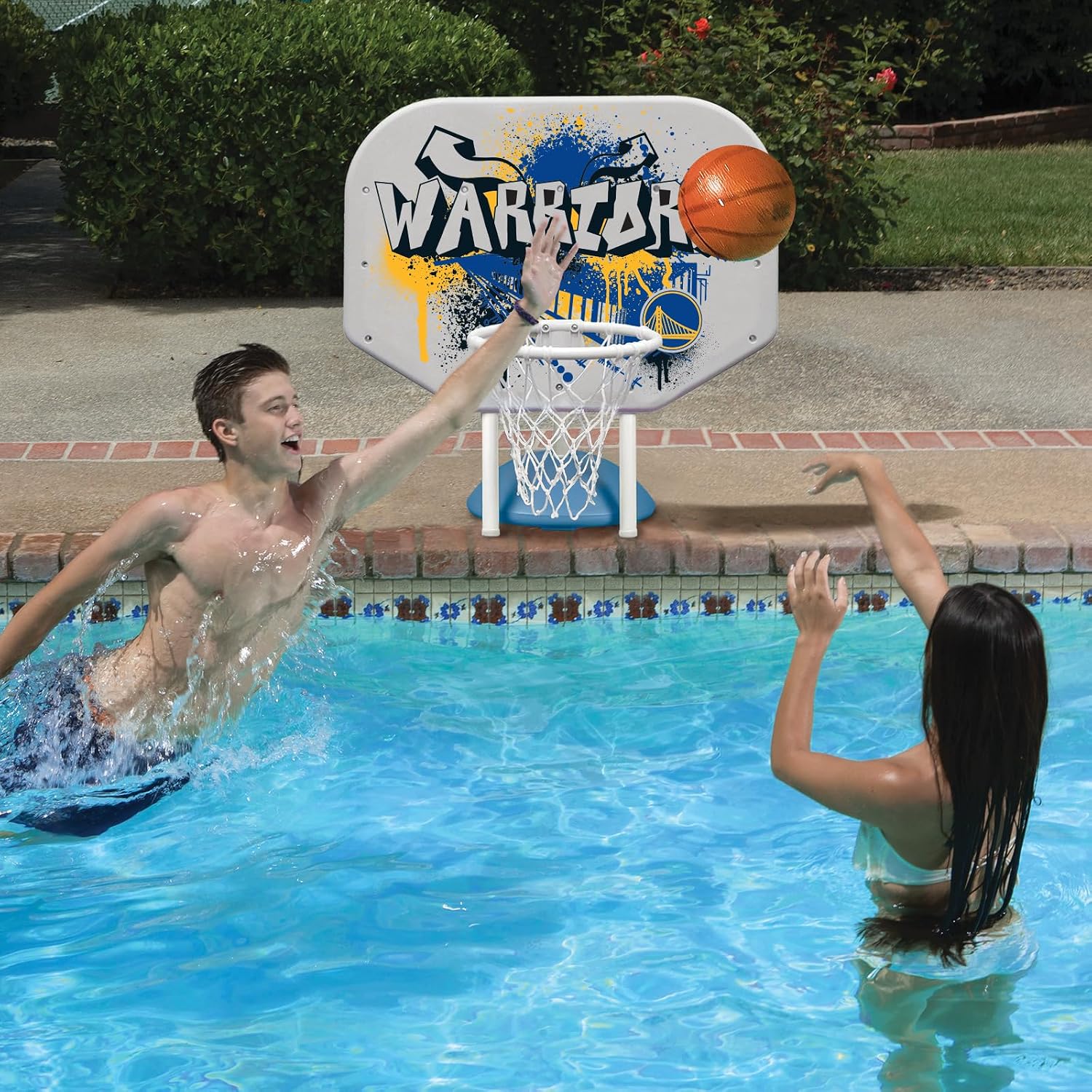 Poolmaster NBA Graffiti Pro Rebounder Poolside Basketball Goal Set with Base, Backboard, Hoop, Net, and Ball