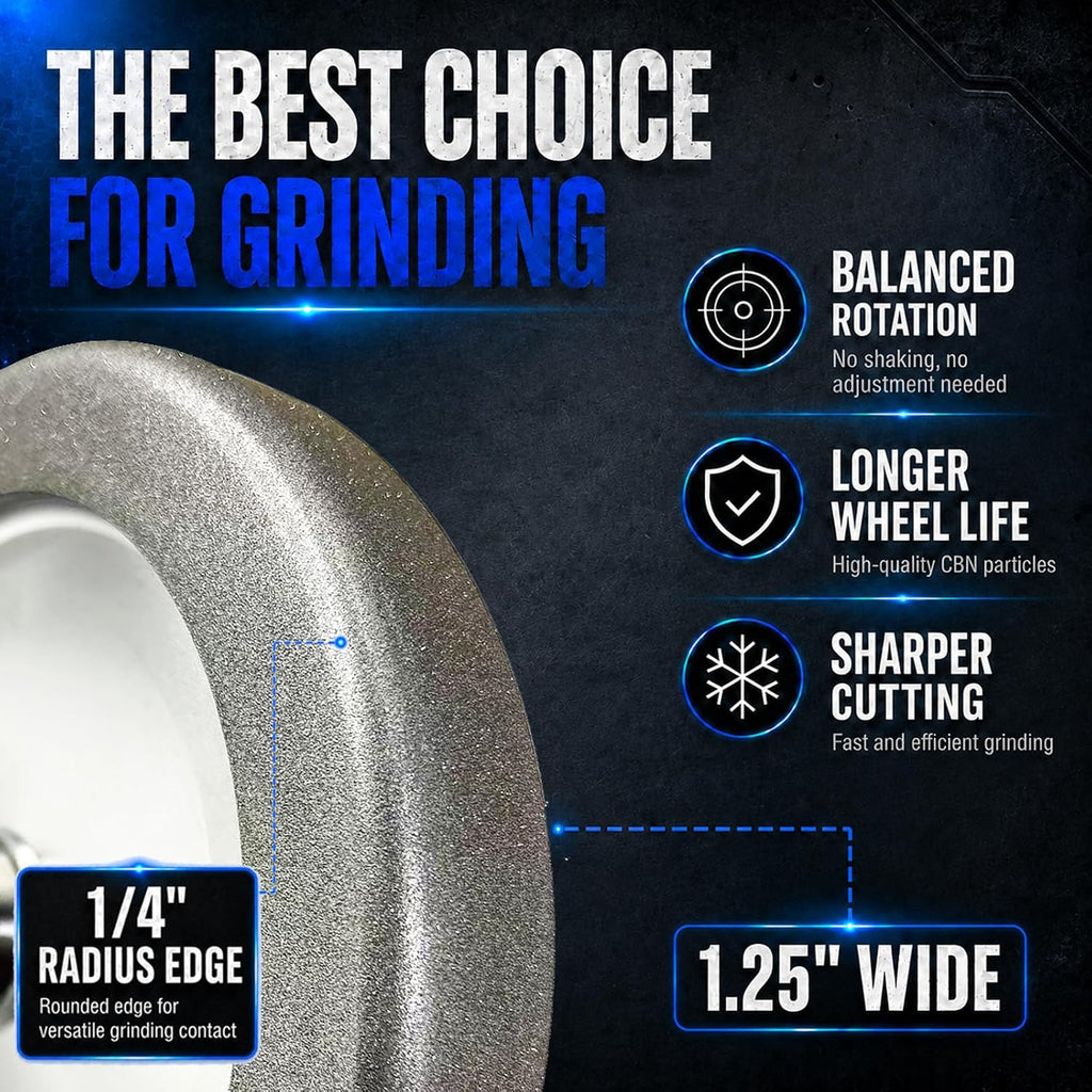 4 in 1 CBN Grinding Wheel 8 inch 180 Grit,1.25' Wide,5/8' Arbor,for Sharpening Woodturning Tools、High Speed Steel Tools (180 Grit)