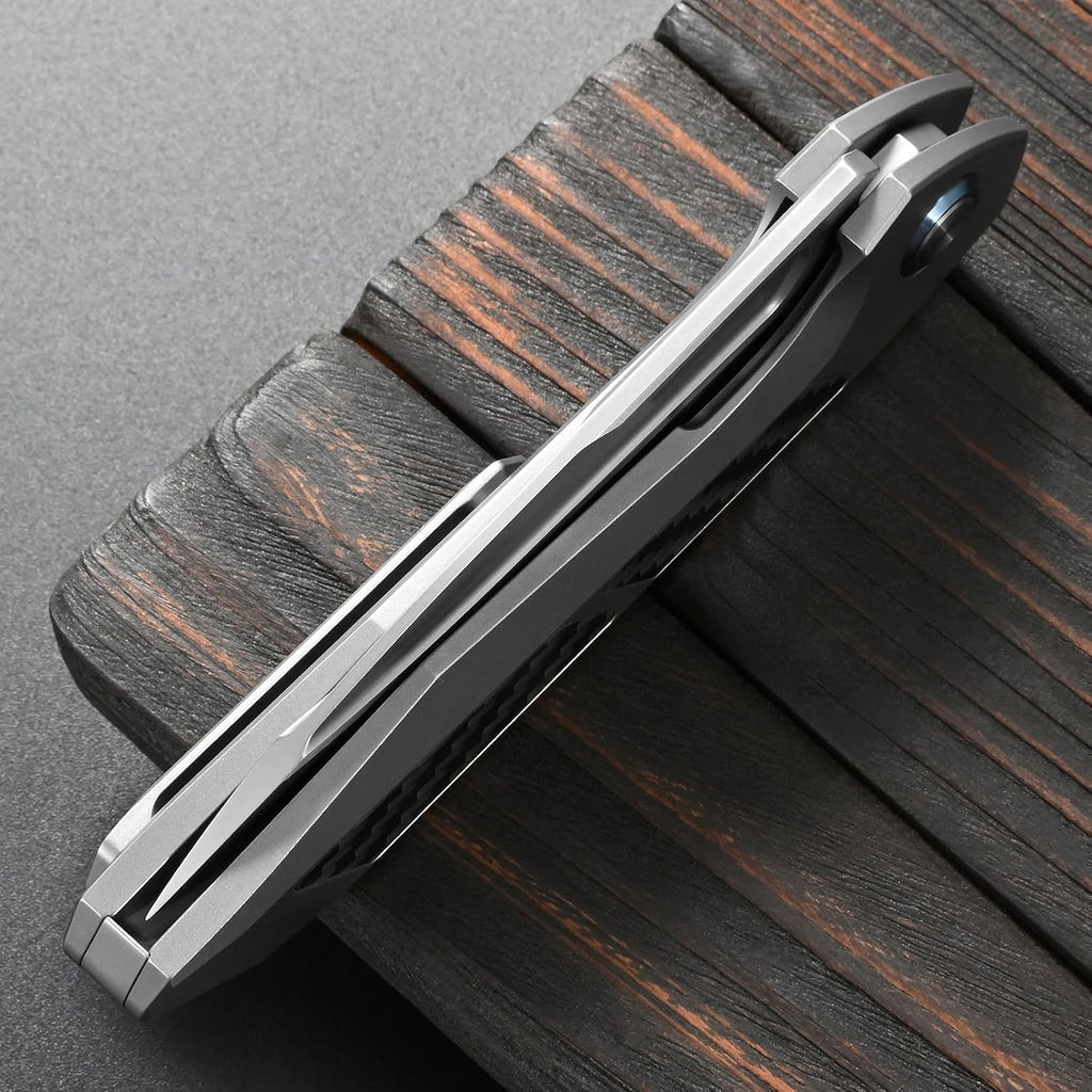 Sitivien ST996 Folding Knife,Handmade M390 Pearlescent Polishing Blade,Titanium & Carbon Fiber Handle Pocket Knife for Outdoor Camping,Hiking,Hunting(Gray)