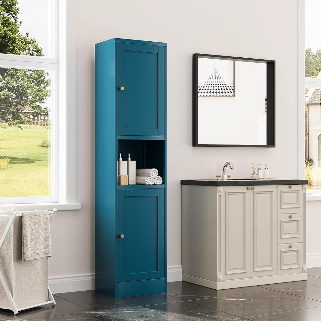 Bevivog Metal Kitchen Pantry Cabinet for Small Space, 67' Tall Storage Cabinets with 2 Doors and Adjustable Shelves, Freestanding Narrow Bathroom Cabinet, 15.7' W Slim Pantry