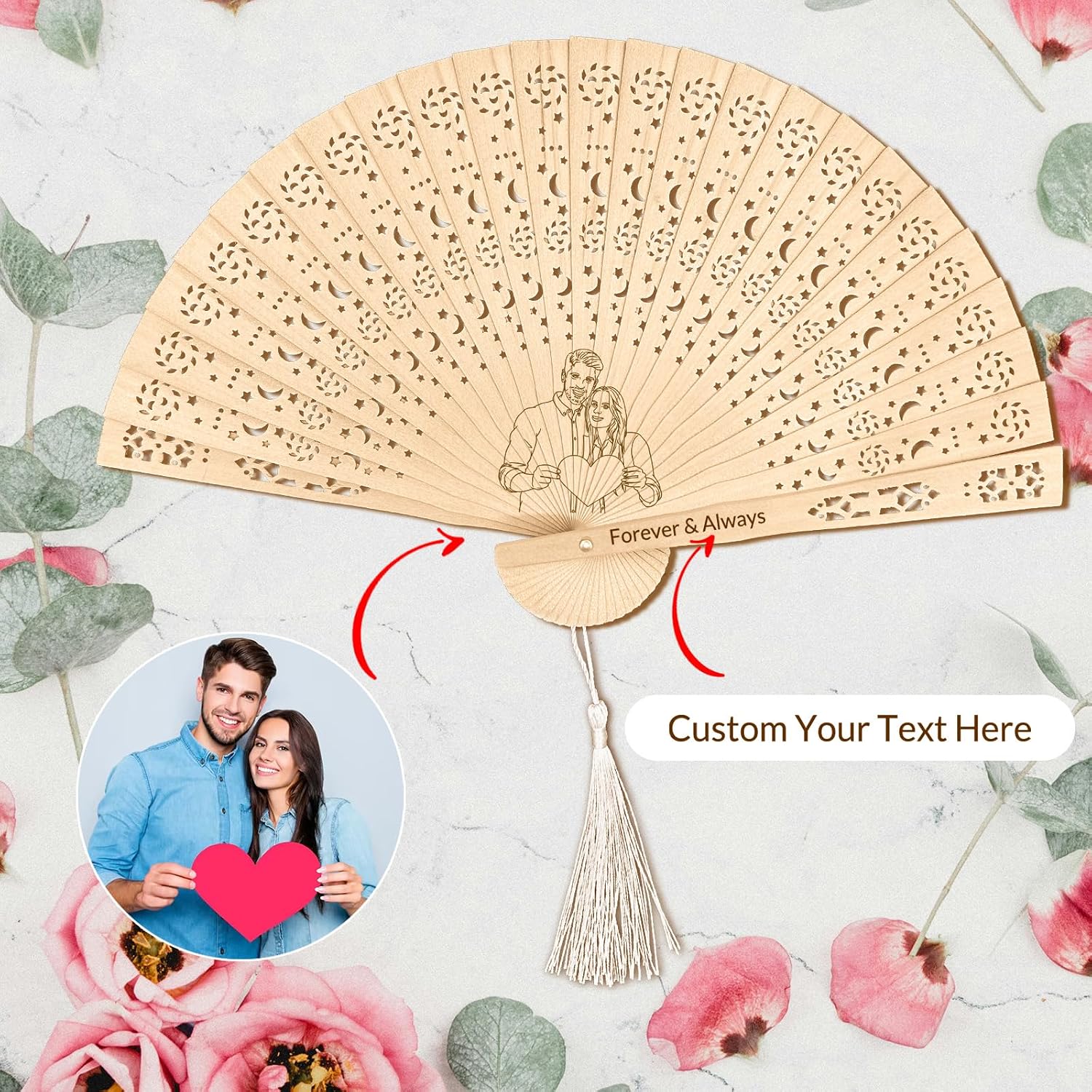 Personalized Wedding Fans Custom Engraved Wedding Party Favors with Photo Bulk 100 Wooden Folding Hand Fan Customized Souvenirs for Guests Him 100pcs
