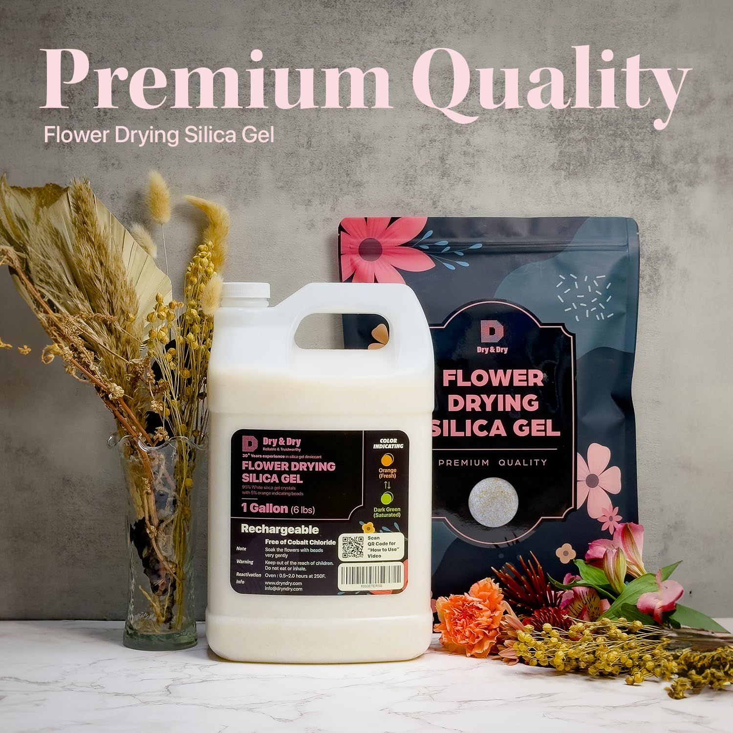 Dry & Dry (8 Gallon-NET 48 LBS) Color Indicating Premium Silica Gel Flower Drying Desiccant - Flower Drying Silica Gel Desiccant(48 LBS Reusable) Silica Gel