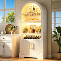 Vlsrka Arched Cabinet, Kitchen Pantry Cabinets with Open & Adjustable Shelves, Induction 3 Color Lights (White A)