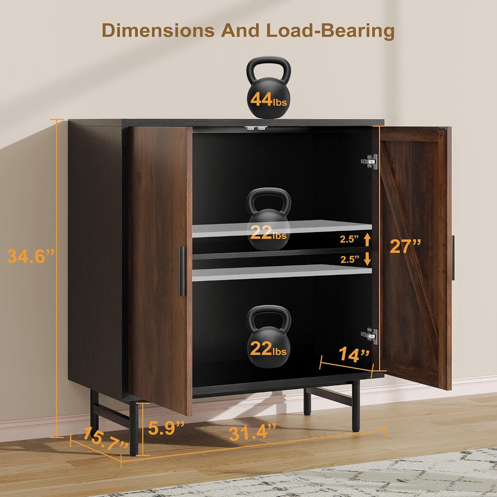 63' Sideboard Buffet Cabinet with Storage, Kitchen Storage Cabinet with Adjustable Shelf, 4-Door Console Table Accent Cabinet for Living Dining Room Entryway Hallway Credenza Coffee Liquor Bar, Rustic
