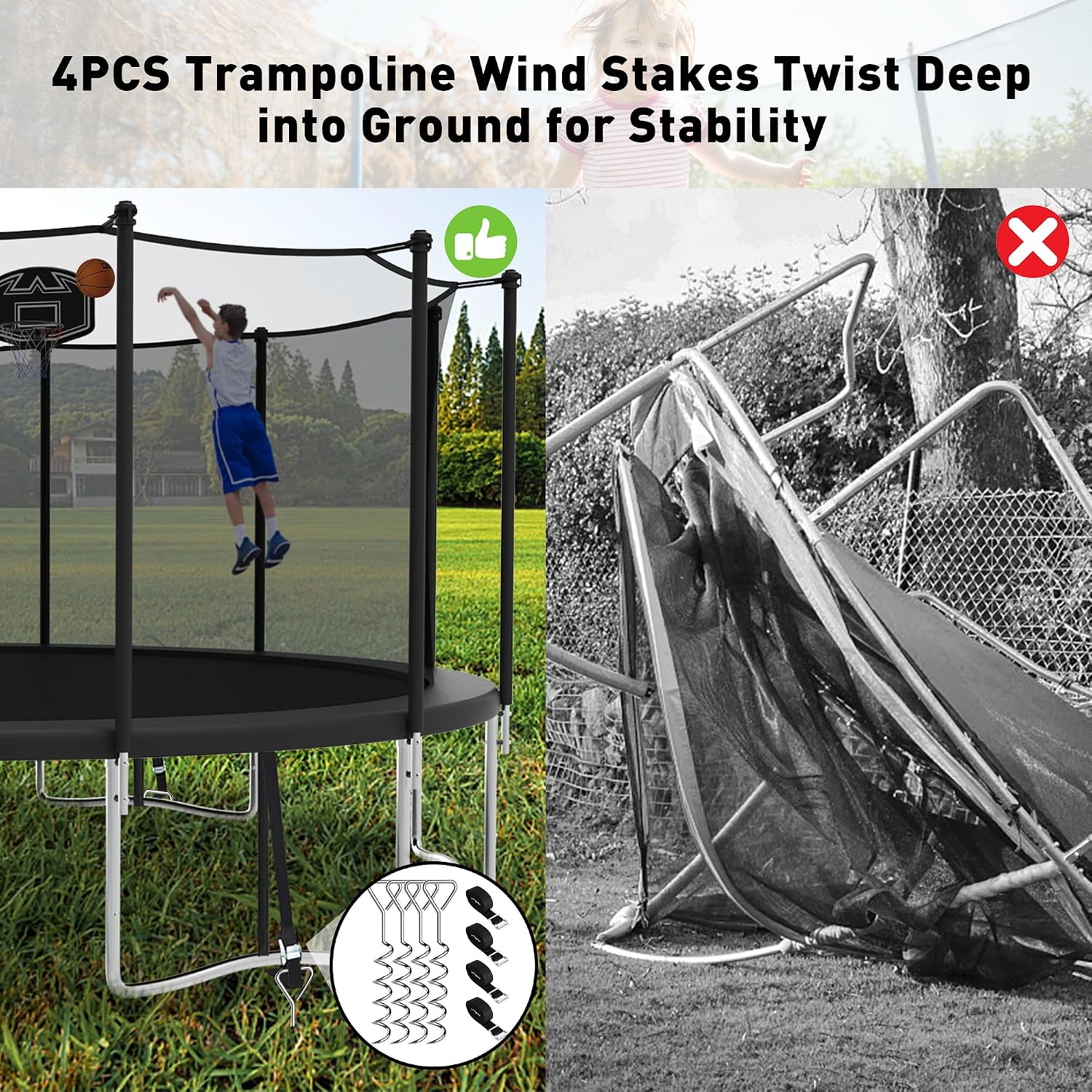 1500LBS Capacity No-Gap Design 8 10 12 14 15 16 FT Recreational Jumper with Enclosure Net, Wind Stakes & Basketball Hoop, ASTM Approved, Perfect for Kids & Adults Family Outdoor Backyard Fun