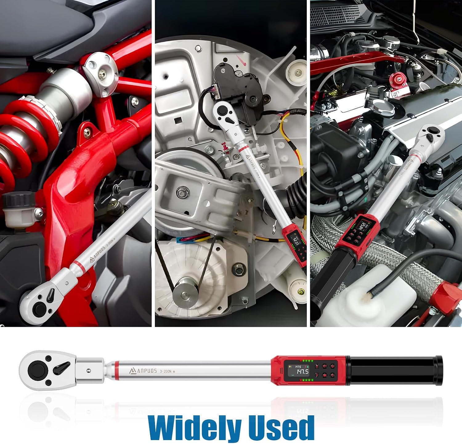 ANPUDS Adjustable Digital Torque Wrench, 2.2-147.5 Ft.lb, ±1% Accuracy | 3-200 Nm, 45mm Jaw & 1/2' Ratchet, 14×18mm Open End, Vibration, Buzzer and LED Indicator, for HVAC, Split AC, Auto, Plumbing