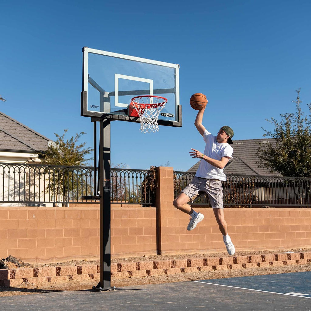 Lifetime 60' Mammoth Deluxe In-Ground Basketball Hoop, Mammoth Lift Adjustable Height, Tempered Glass Backboard Bolt Down System