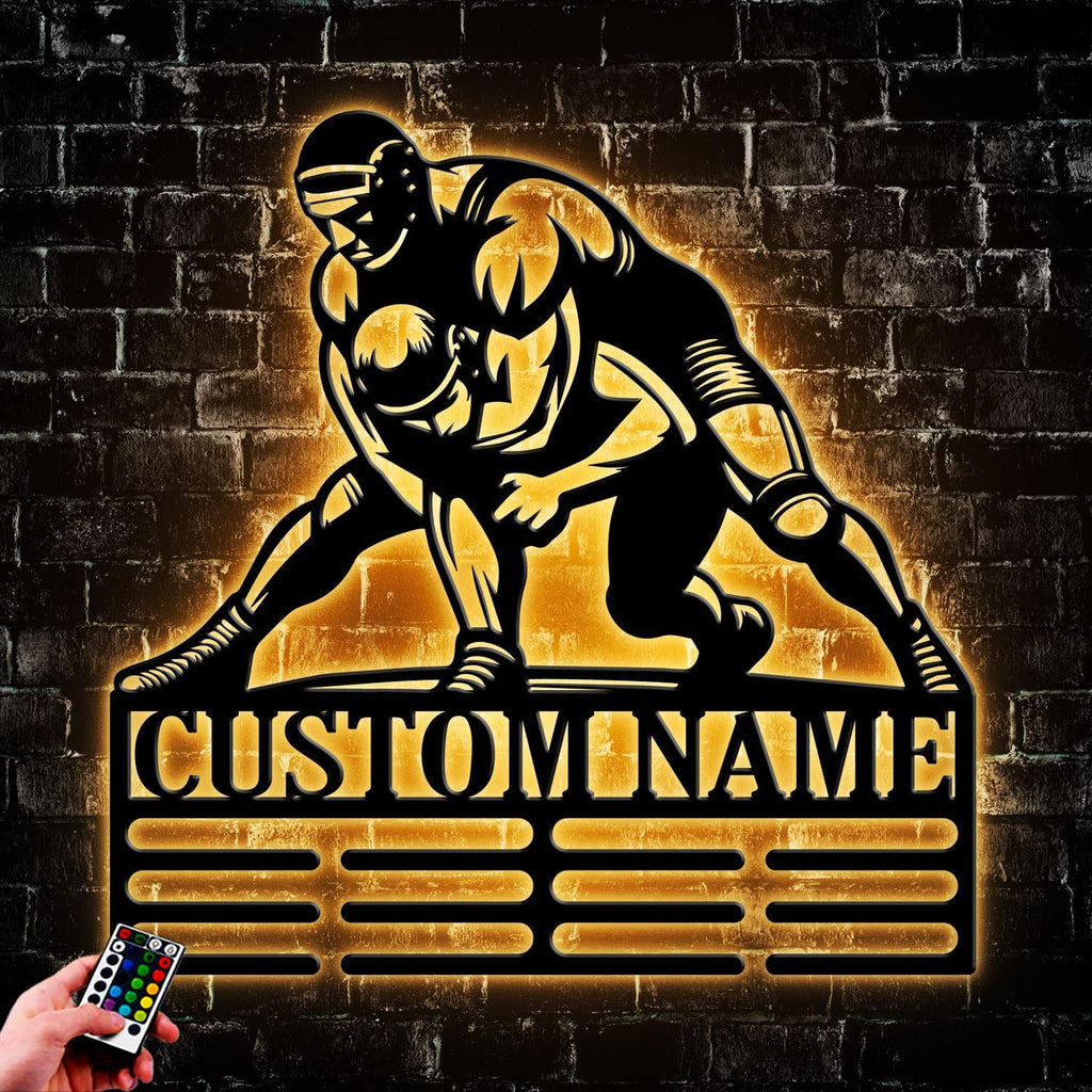 Custom Wrestling Medal Holder LED Light, Wrestler Name Medal Hanger Display, Rack For Tiered Award Ribbon, Metal Sign Gift For Athlete Artwork