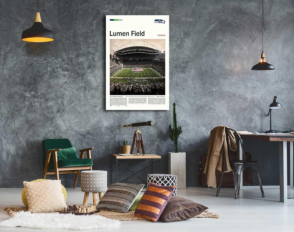 (Wrapped Canvas 20'x30') LumenField Canvas Print – Seattle Home Field Wall Art for Seahawks Fans, Sports poster for Game Room or Man Cave Decor