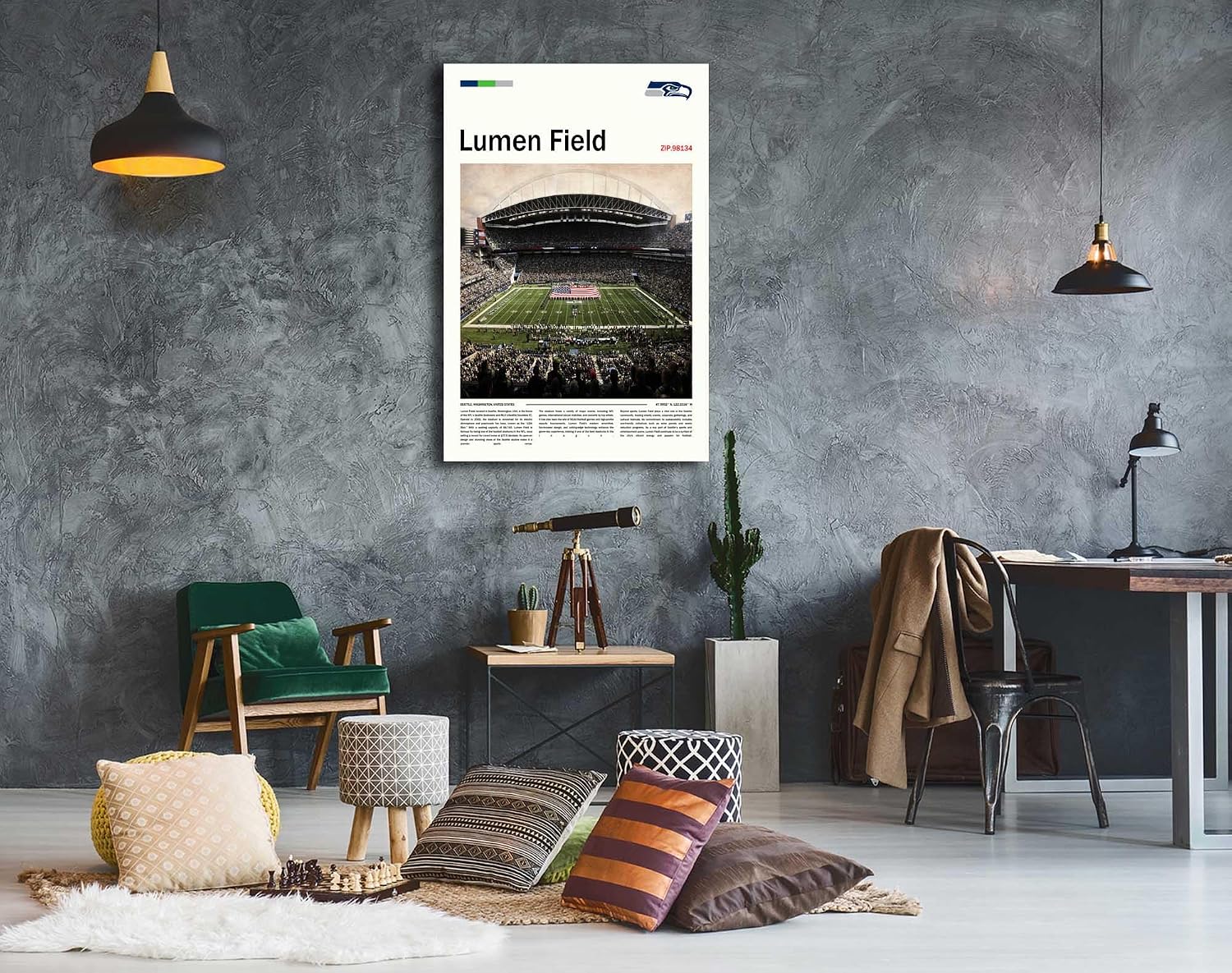 (Wrapped Canvas 20'x30') LumenField Canvas Print – Seattle Home Field Wall Art for Seahawks Fans, Sports poster for Game Room or Man Cave Decor