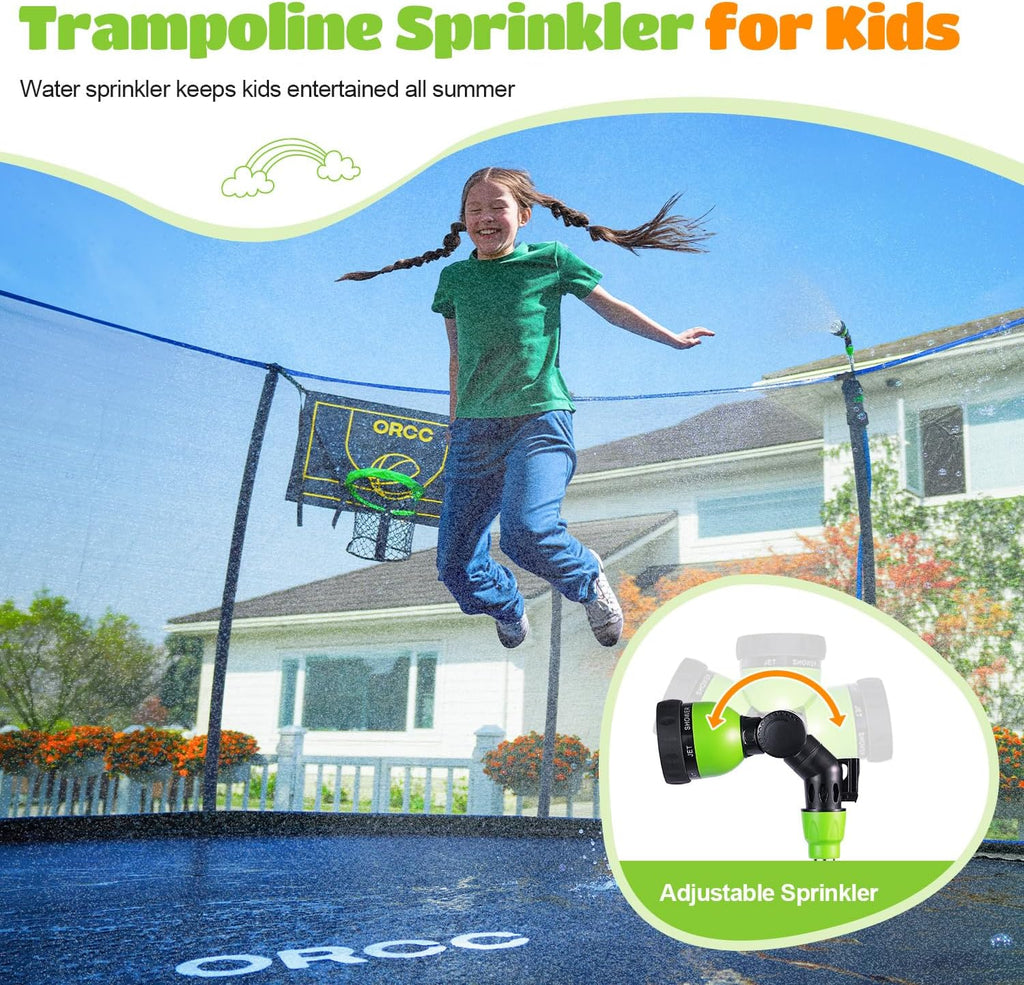 ORCC 1300LBS Weight Capacity Trampoline 16 15 14 12 10 8FT with Basketball Hoop Water Sprinkler Spiral Ground Stakes Outdoor Yard Trampolines for Kids Adults
