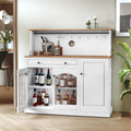 ARTPOWER Farmhosue Coffee Bar Cabinet with Hutch - 48' Modern Buffet Cabinet with Drawer Storage and Glass Doors,Wine Bar Table with Adjustable Shelves for Living Dining Room,White