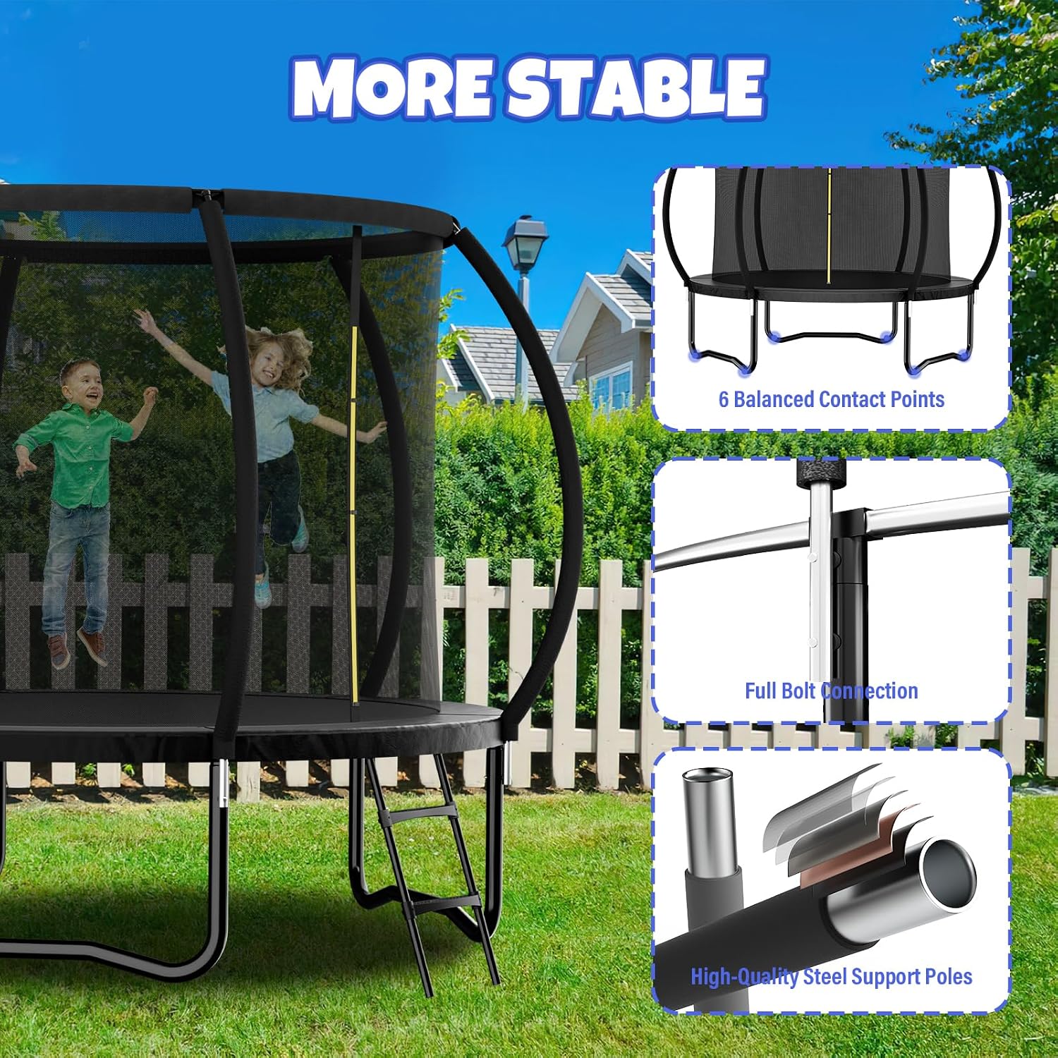 Kiivakii Trampoline 8FT 10FT 12FT 14FT 16FT, Outdoor Trampolines for Kids and Adults, Recreational Trampoline with Enclosure Net & Ladder, Round Trampolines ASTM Approved