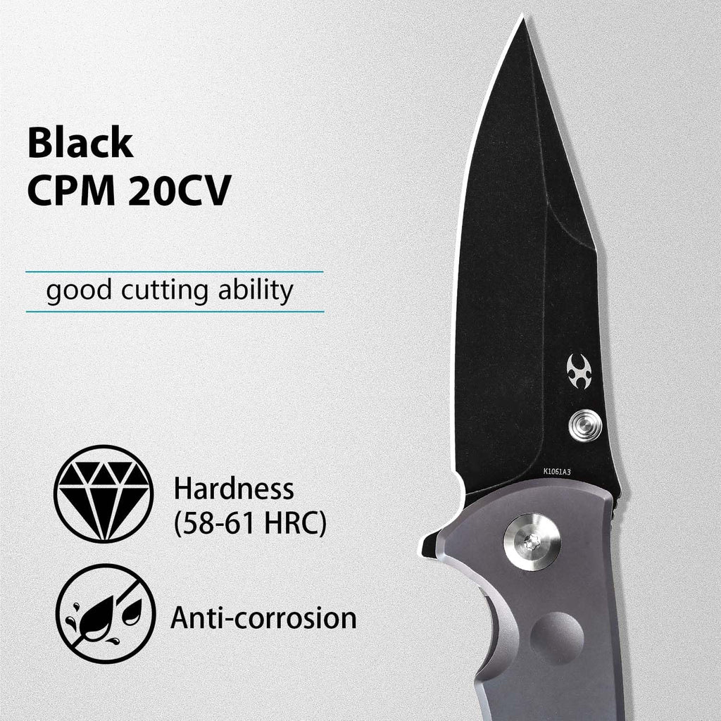 KANSEPT Rei Premium Pocket Folding Knives for Men EDC Pocket Knife 3.3'' CPM 20CV Blade Excellent Folding Knife with Blue Anodized Titanium Handle EDC K1061A3
