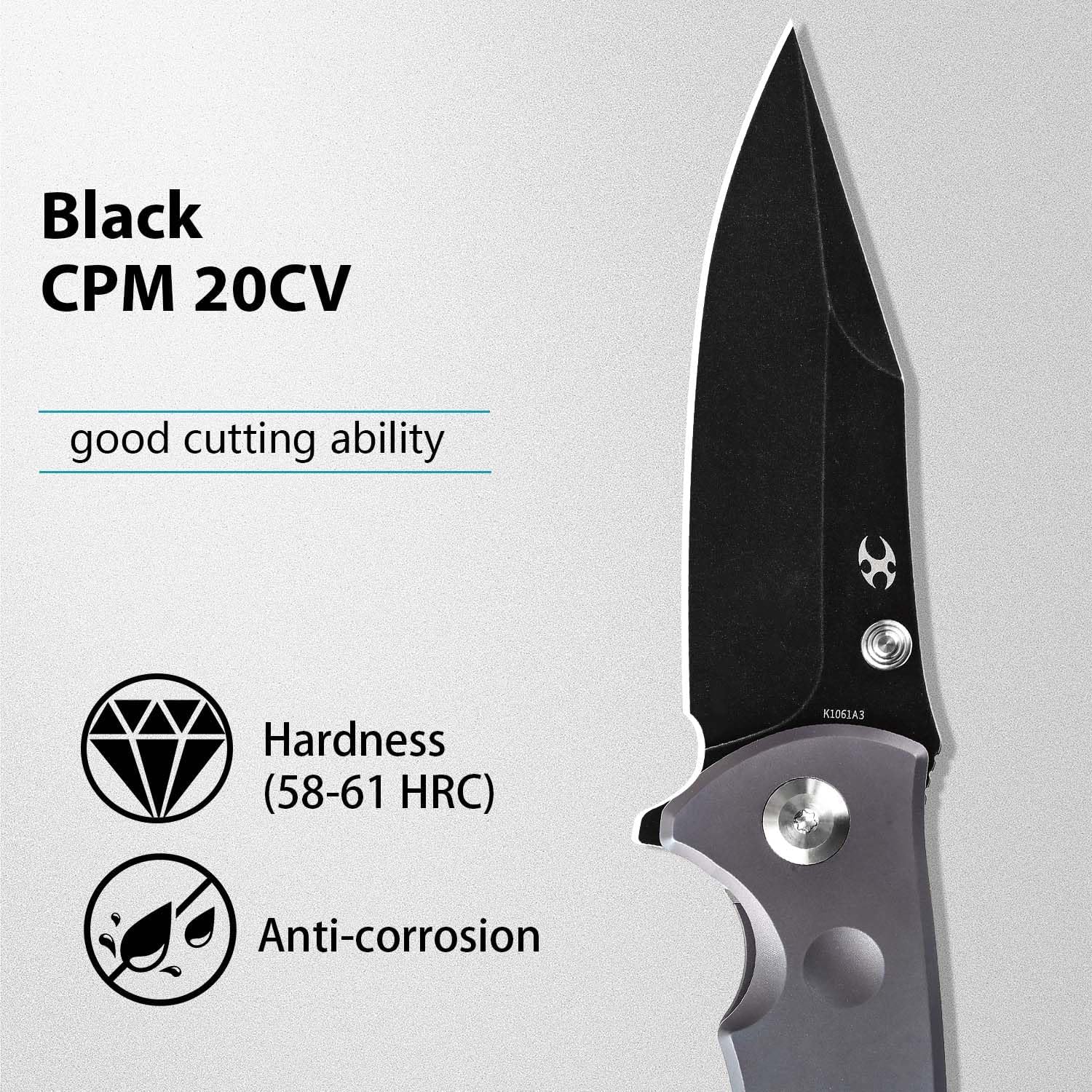 KANSEPT Rei Premium Pocket Folding Knives for Men EDC Pocket Knife 3.3'' CPM 20CV Blade Excellent Folding Knife with Blue Anodized Titanium Handle EDC K1061A3