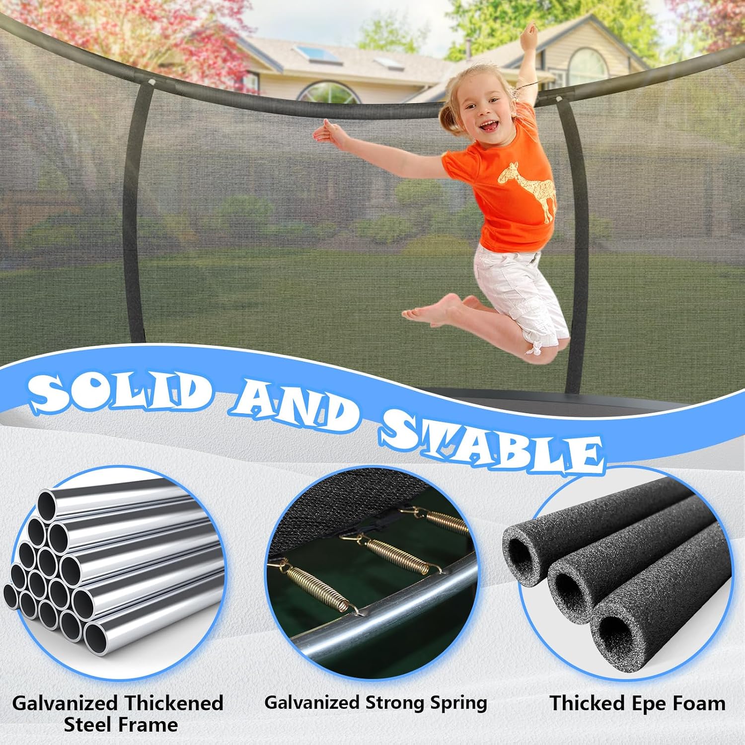 12FT 14FT Trampoline for Adults/Kids - Outdoor Trampoline with Basketball Hoop, Curved Poles, Enclosure Net and Ladder, Heavy Duty Recreational Trampoline, ASTM Approval