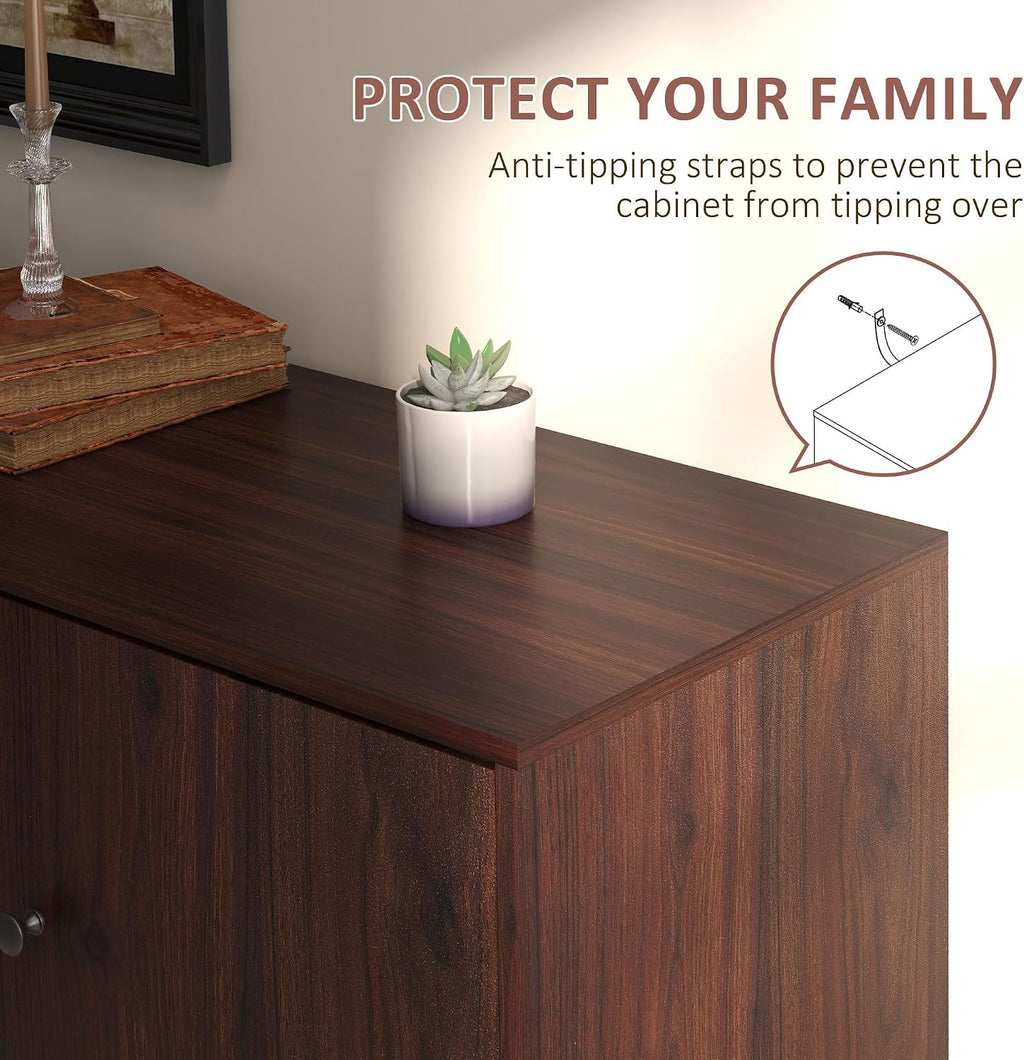 HOMCOM Storage Sideboard, Credenza Cabinet with 2 Cupboards, 3 Drawers and Adjustable Shelves, Buffet Table for Living Room, Entryway, Brown 839-545V01BN