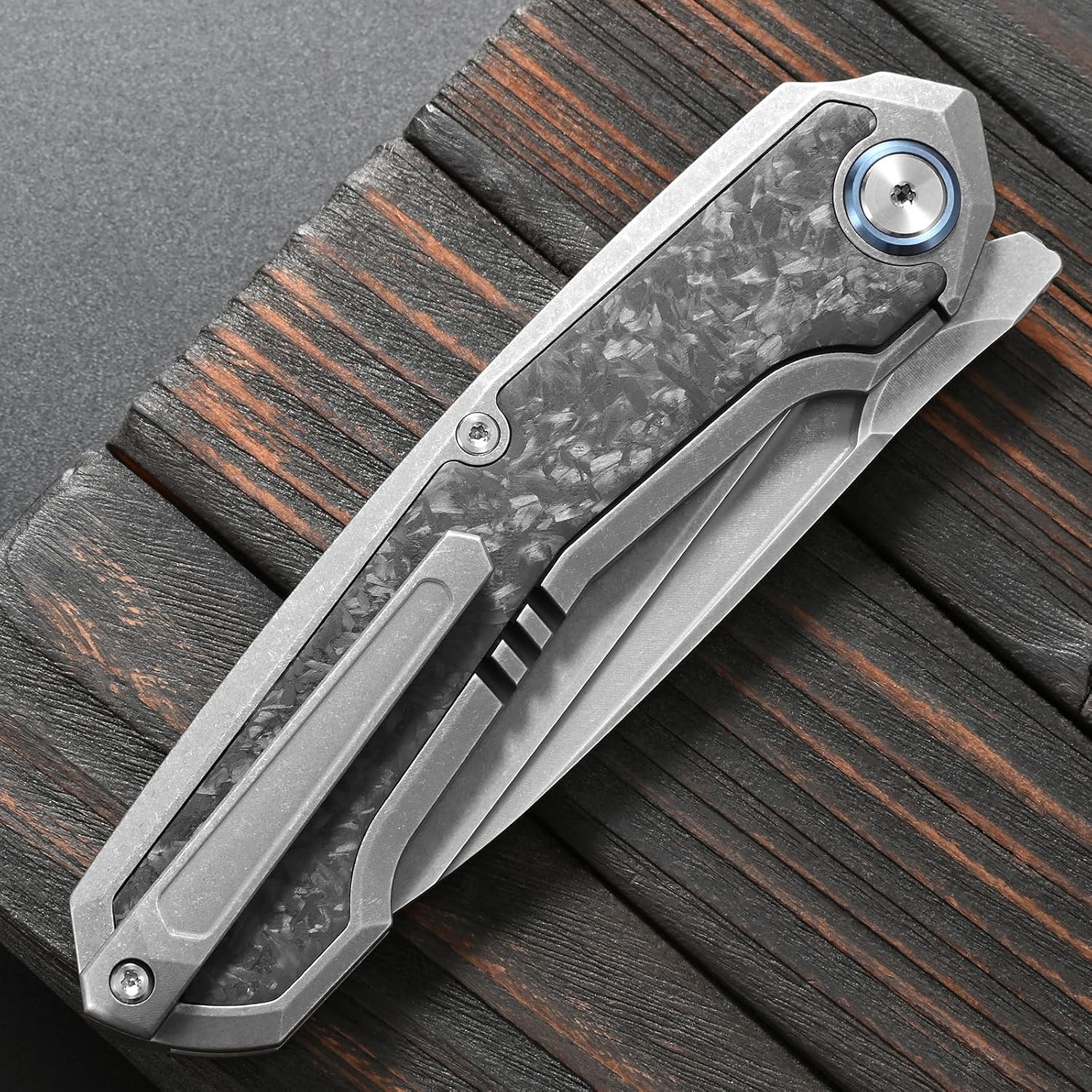 Sitivien ST999 Folding Knife,S35VN Steel Blade with Titanium and Carbon Fiber Handle Frame Lock, EDC Knife with pocket clip for Outdoor Camping Survival Hiking (Gray)