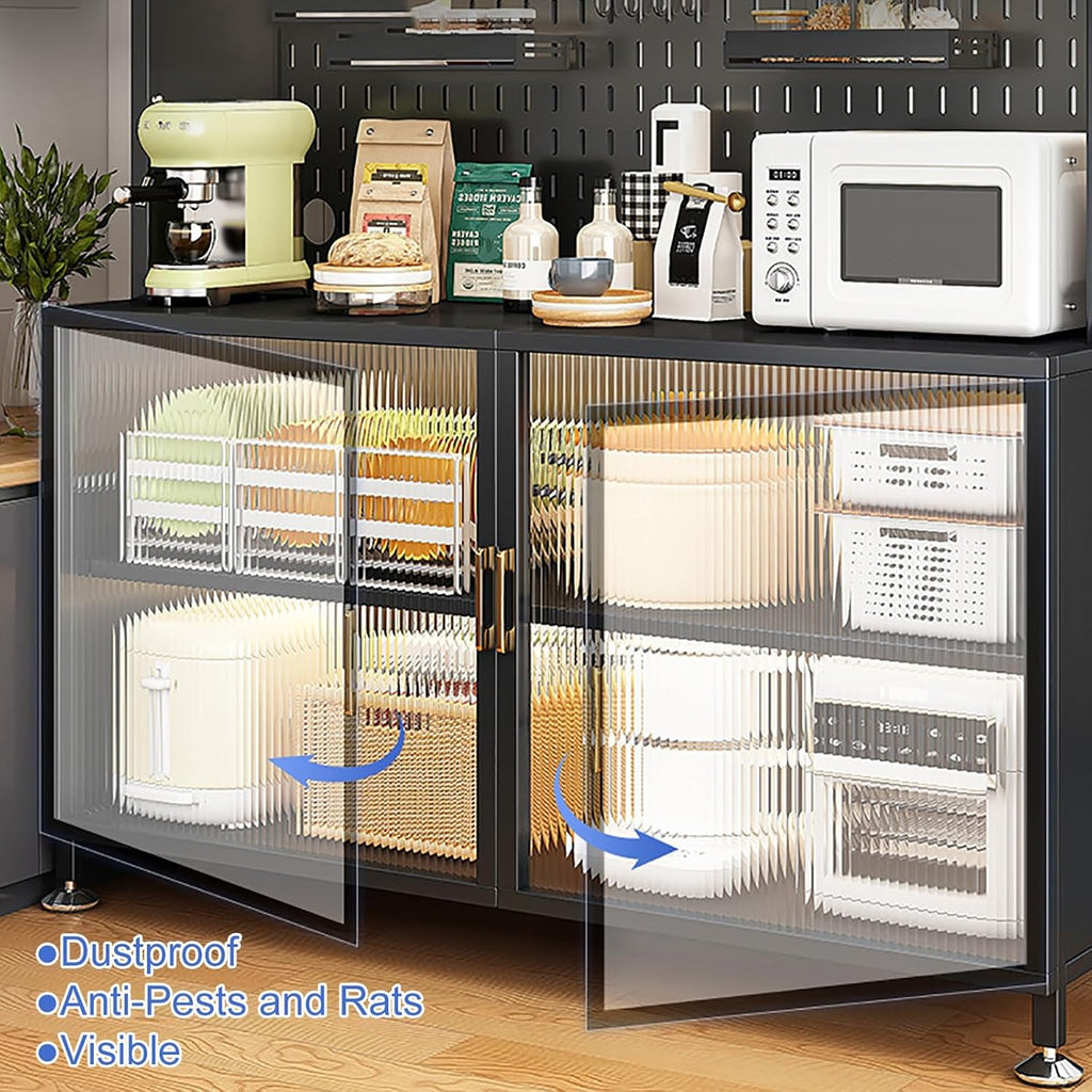 Microwave Storage Stand,5-Tier Kitchen Baker's Rack with Flip Door Cabinet, DIY Backplane Creative, Open Operator Console, for Kitchen, Dining Room, Living Room (Color : White, Size : 80cm/
