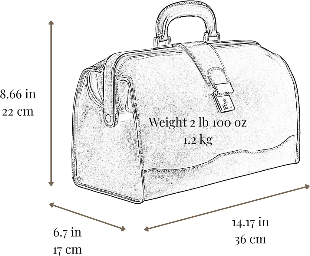 Time Resistance Leather Doctor Bag - Italian Handmade Medical Bag - Vintage Style Handbag - Real Leather Briefcase