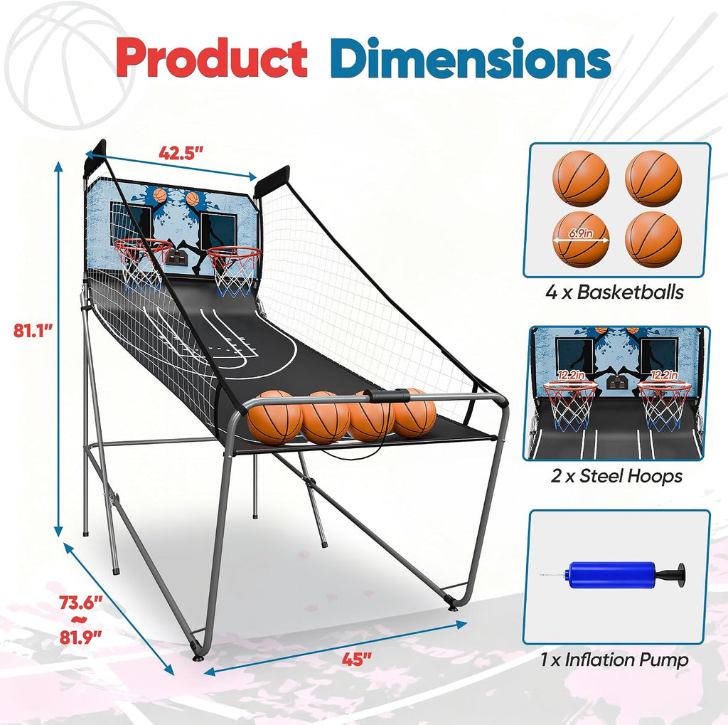 Nova Microdermabrasion Foldable Indoor Basketball Arcade Game Double Shot 2 Player W/ 4 Balls, Electronic Scoreboard and Inflation Pump