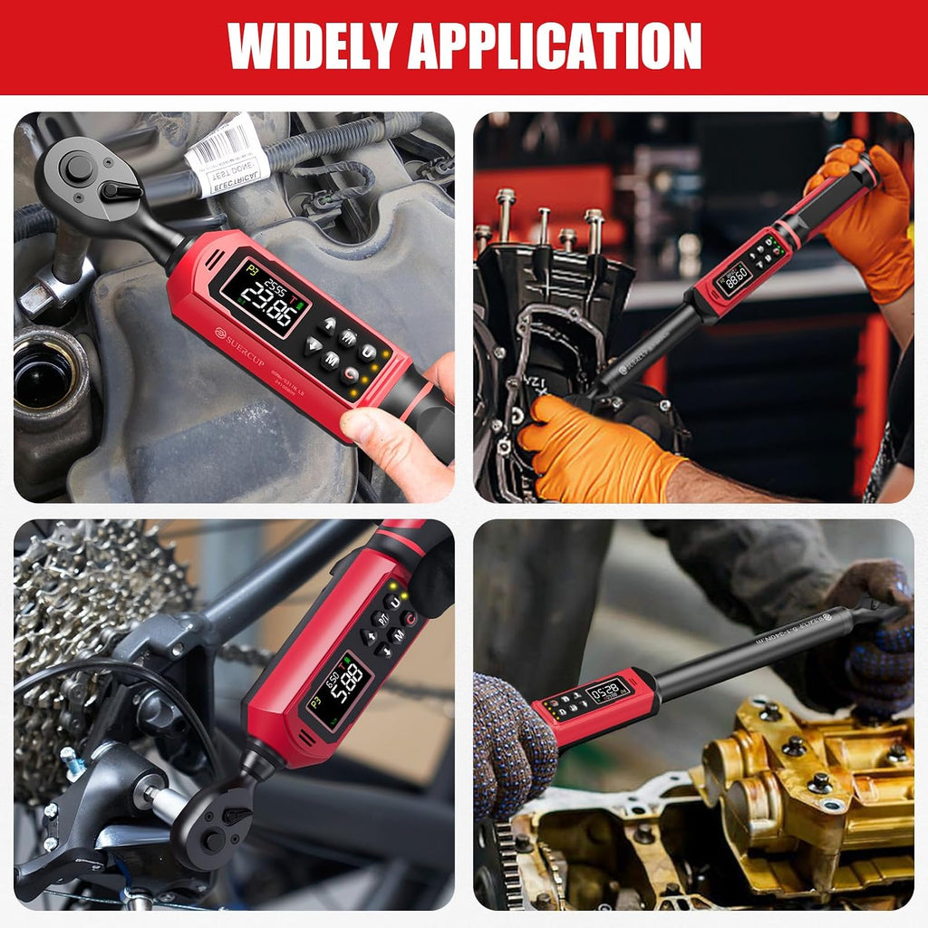 SUERCUP 3/8'&1/2' Digital Torque Wrench Set(0.66-44.29Ft.Lb/0.9-60N.m&3.8-250.8Ft.Lb/5.1-340Nm), ±1% Accuracy with Vibration, Buzzer,LED Notification and Five Units of Measure, for Car,Moto, DIY
