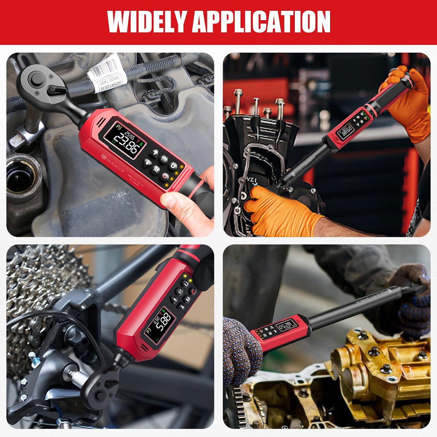 SUERCUP 3/8'&1/2' Digital Torque Wrench Set(0.66-44.29Ft.Lb/0.9-60N.m&3.8-250.8Ft.Lb/5.1-340Nm), ±1% Accuracy with Vibration, Buzzer,LED Notification and Five Units of Measure, for Car,Moto, DIY