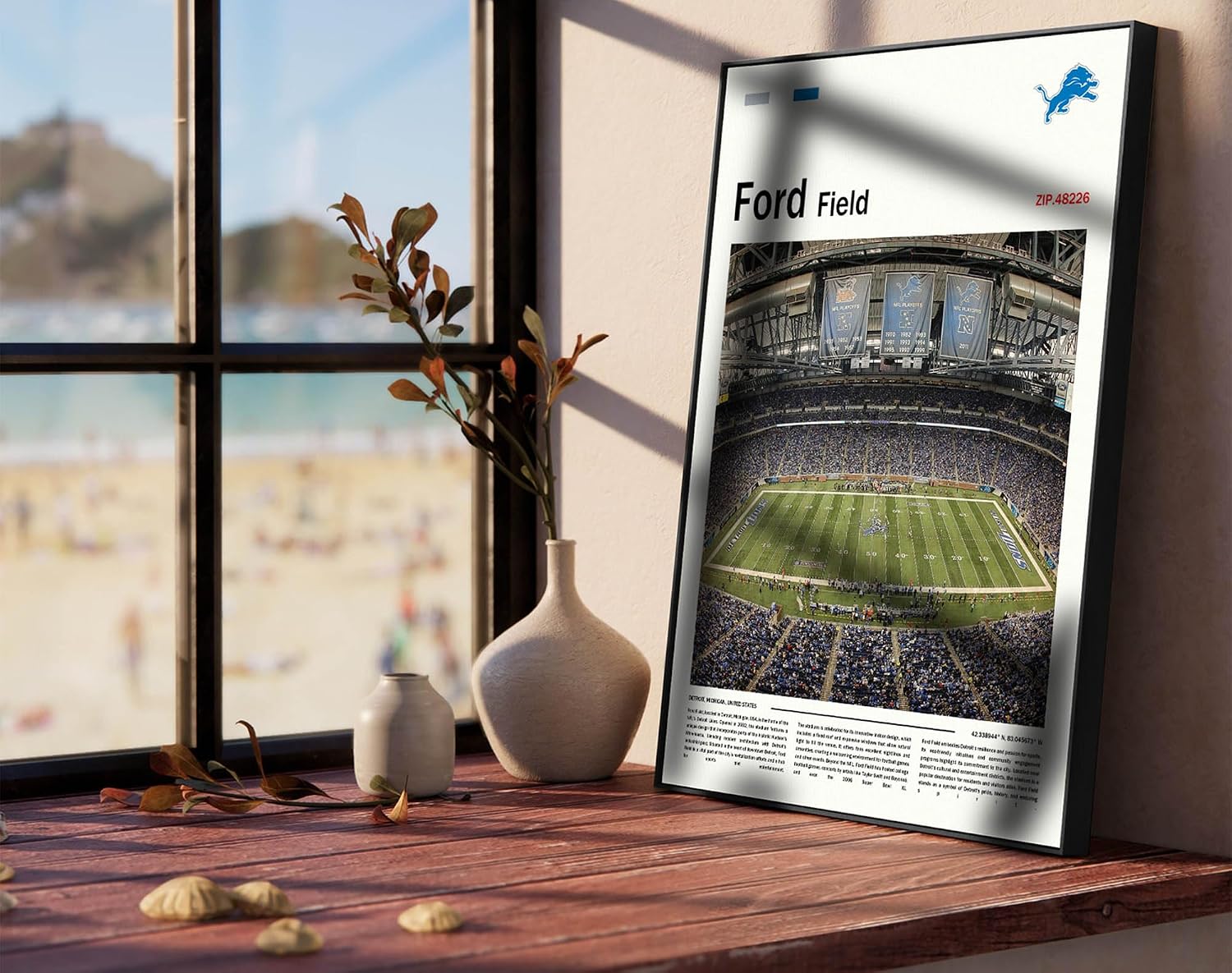 (Metal Frame 24'x36') FordField Canvas Print – Detroit Home Field Wall Art for Lions Fans, Sports poster for Game Room or Man Cave Decor