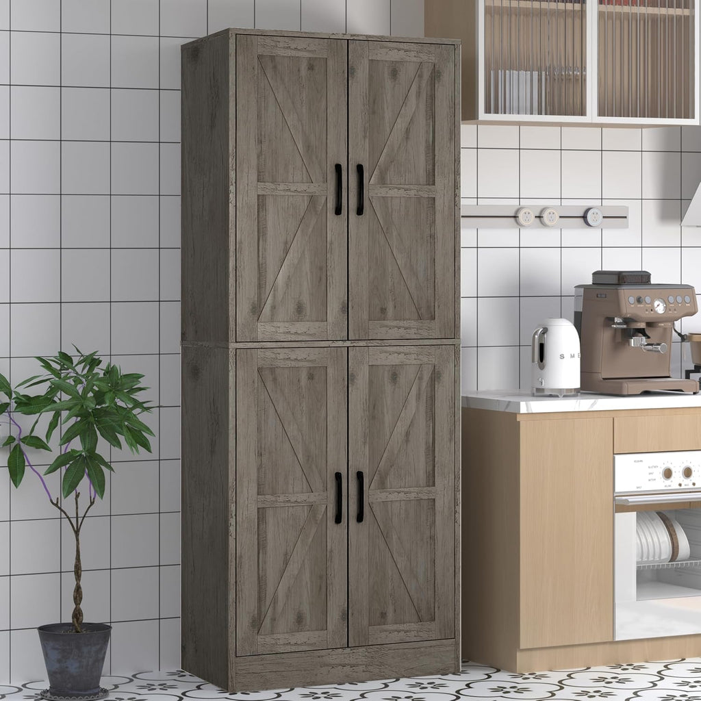 Storage Cabinet,Kitchen Pantry Cabinet,Kitchen Pantry Storage Cabinets with 4 Doors,Tall Kitchen Pantry with Adjustable Shelves,Cupboard for Kitchen,Pantry,Dining Room,Living Room and Bathroom,Gray
