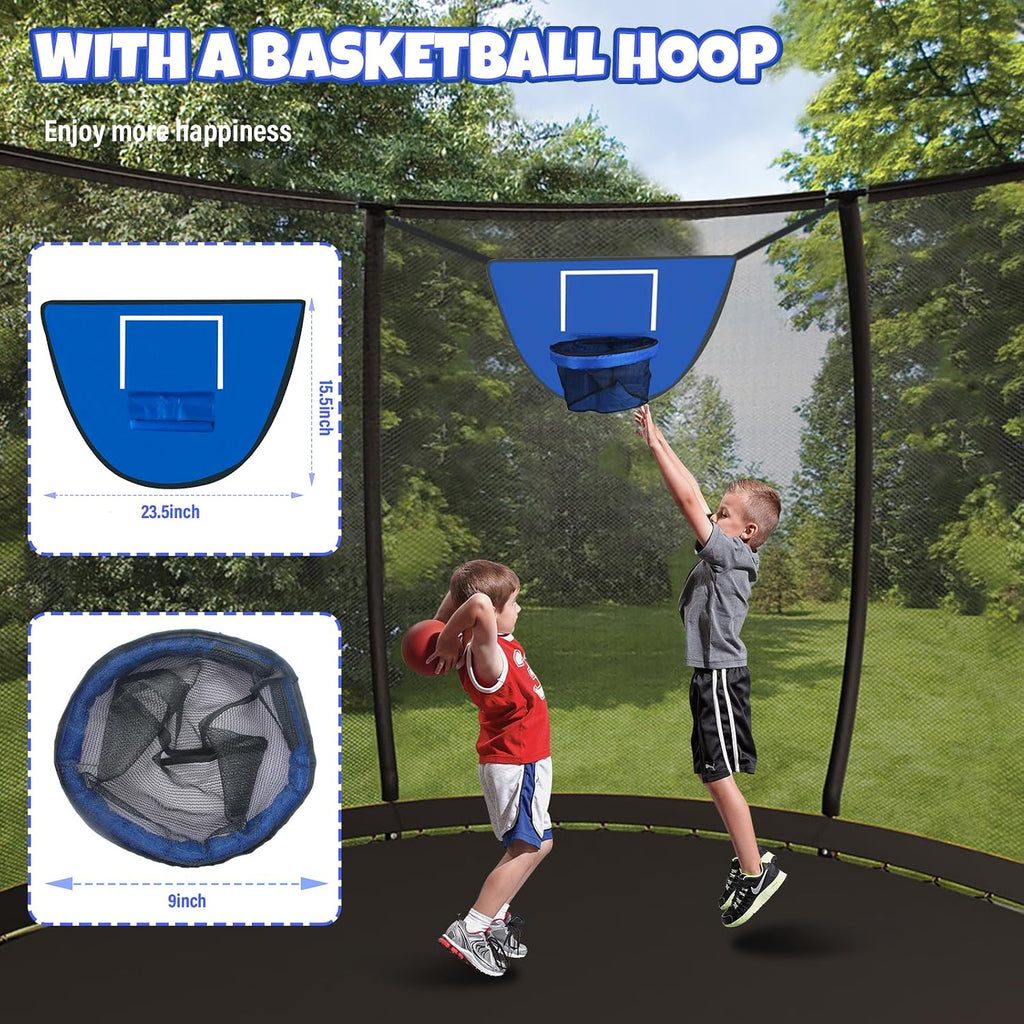 Kiivakii Trampoline 12 14 16FT, Outdoor Big Trampolines for Kids and Adults, Recreational Trampolines with Basketball Hoop and Stakes, Big Round Trampoline with Sprinkler for Backyard