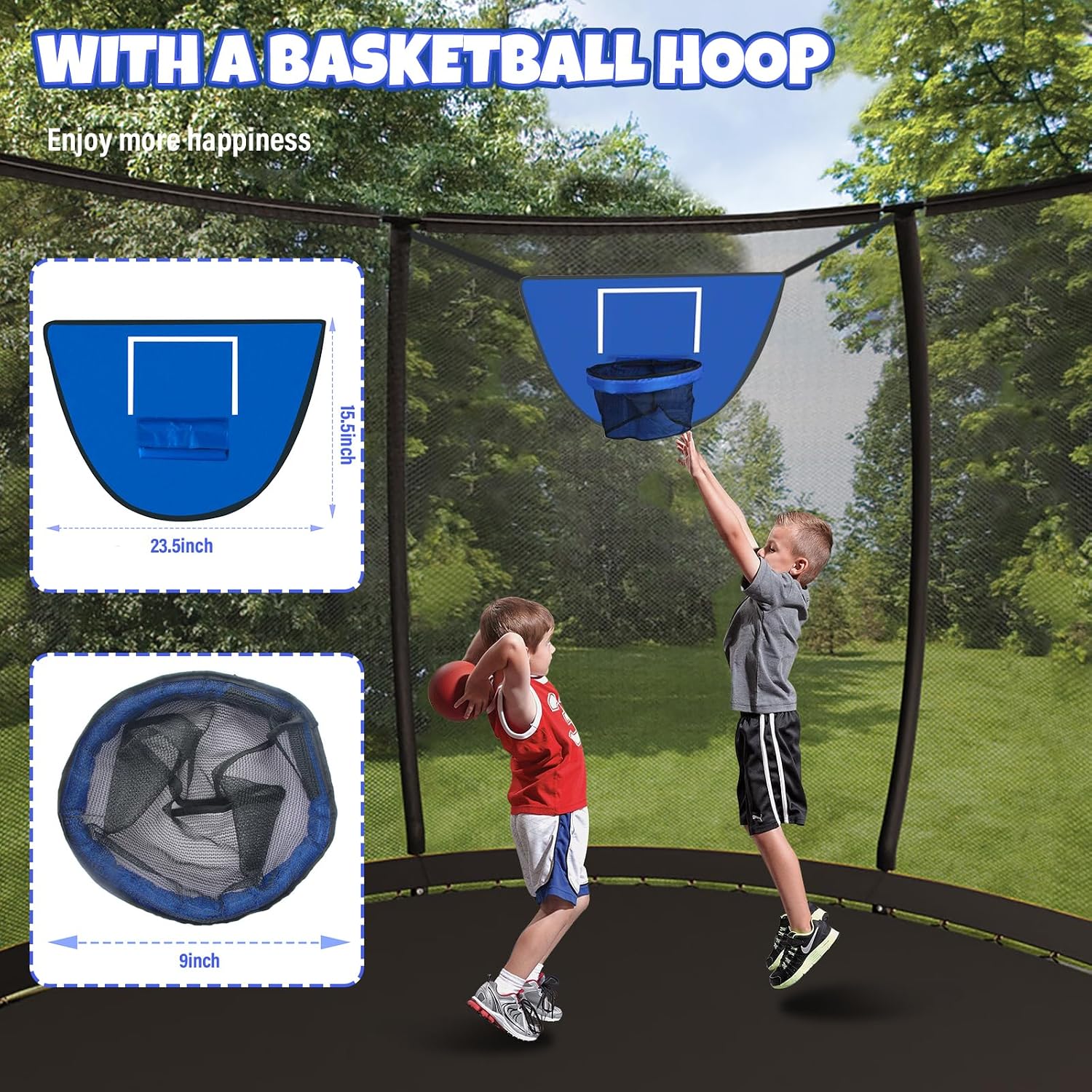 Kiivakii Trampoline 12 14 16FT, Outdoor Big Trampolines for Kids and Adults, Recreational Trampolines with Basketball Hoop and Stakes, Big Round Trampoline with Sprinkler for Backyard