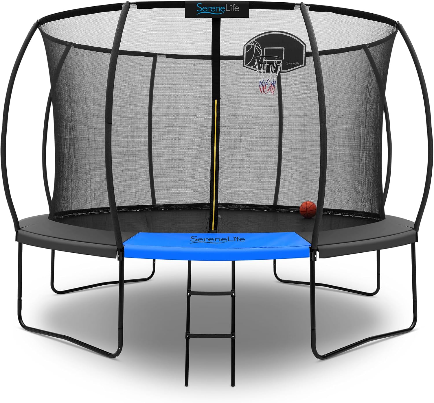 SereneLife Trampoline Outdoor 8FT 10FT 12FT 14FT with Enclosure Net, Ladder and Anti-Rust Coating - ASTM Approved Recreational Trampolines - Heavy Duty Yard Trampolines for Kids and Adults