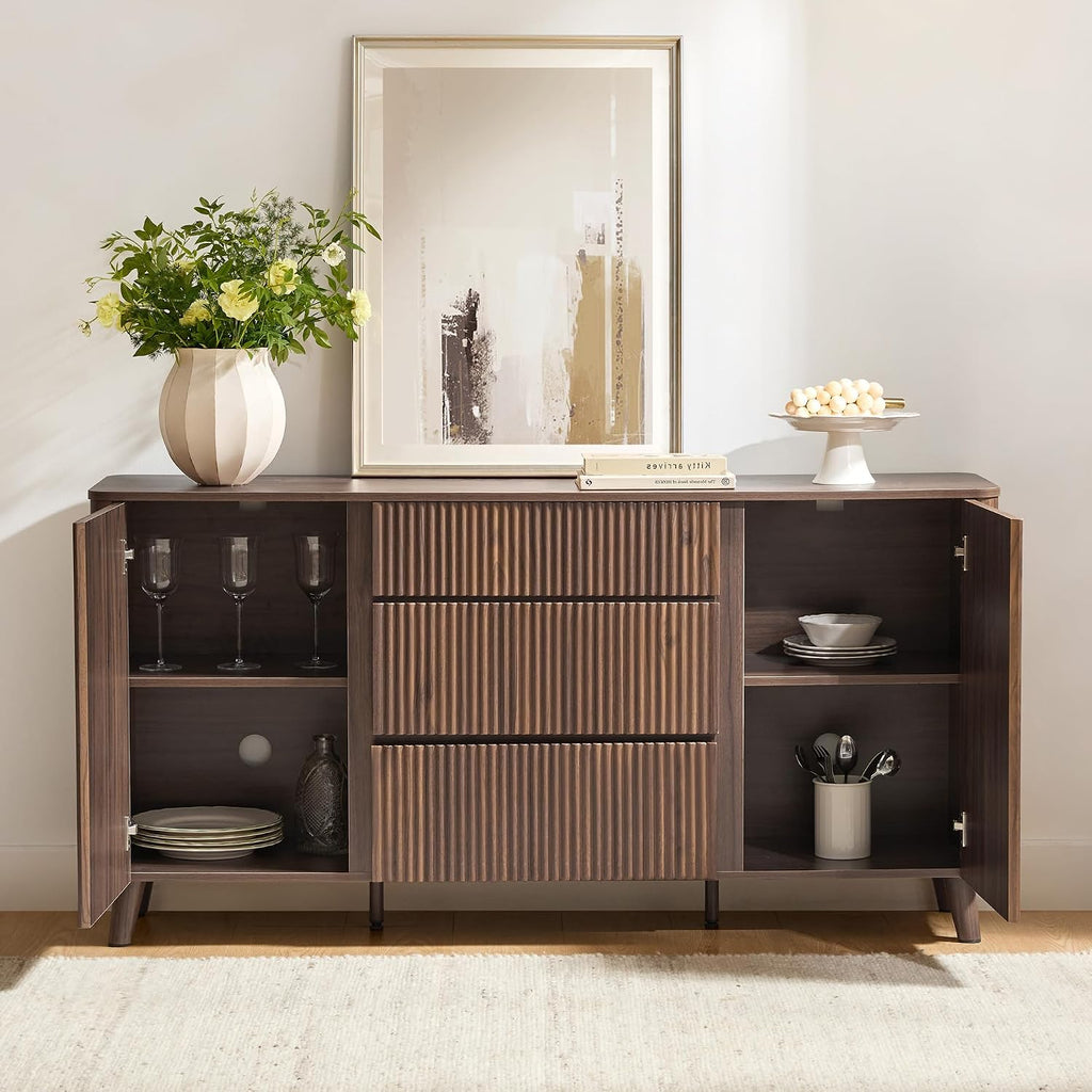 CHITA 62' Sideboard Buffet Cabinet with Storage, Living Room Accent Cabinet with Drawers, Doors and Adjustable Shelves, for Bar, Kitchen, Walnut