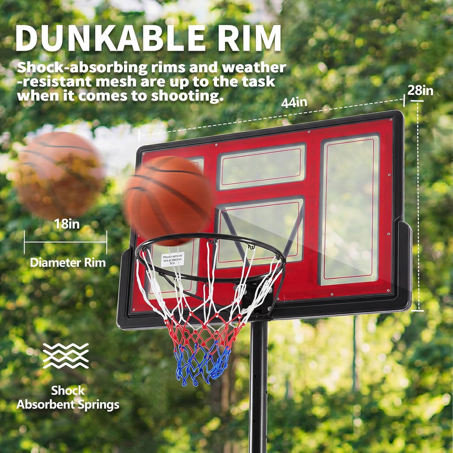 DUMOS Portable Basketball Hoop, Shatterproof Backboard & Shock Absorbent Rim, Easy Height Adjustable Outdoor Basketball Goal with Fillable Base & Wheels for Backyard/Driveway/Pool