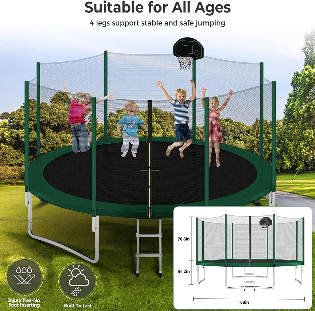 Lyromix Upgraded Trampoline with Lights, Large Outdoor Trampoline with Sprinkler,Basketball Hoop and Net, Capacity for 5-8 Kids and Adults