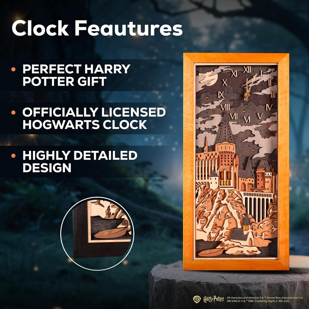 Hogwarts 3D Wall Clock - Unique Collectible Wooden Clock - Silent Large Modern Rustic Decorative Home Decor for Harry Potter Fans (Oak Brown, XL)