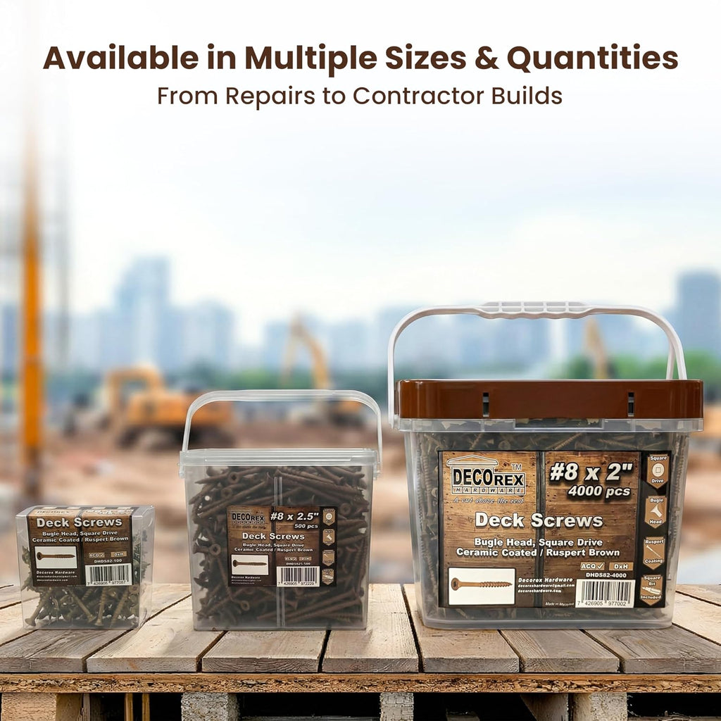 #10 x 3 Deck Screws, Square Drive Bugle Head, Brown Ceramic Ruspert Coated Exterior Wood Screws for Pressure Treated Lumber, Corrosion Resistant, 2000 Piece Contractor Box