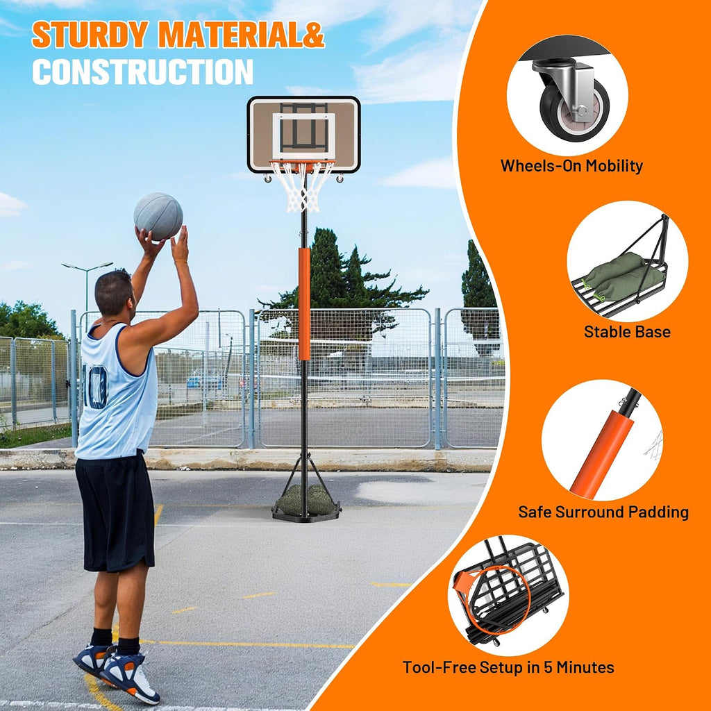 New PC Backboard,Basketball Hoop Outdoor 7.1-8.9ft Adjustable,Basketball Portable Hoops & Goals for Kids,Youth,and Adults in Backyard/Driveway/Indoor,33 Inch Shatterproof Backboard and Larger Base