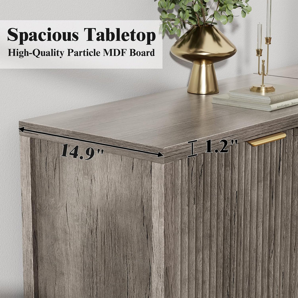 Sideboard Buffet Cabinet Set of 2, 31' Fluted Storage Cabinet with 2 Doors and Adjustable Shelves, Modern Sideboard Console Table for Living Room,Entryway,Dinning Room,Kitchen-Grey