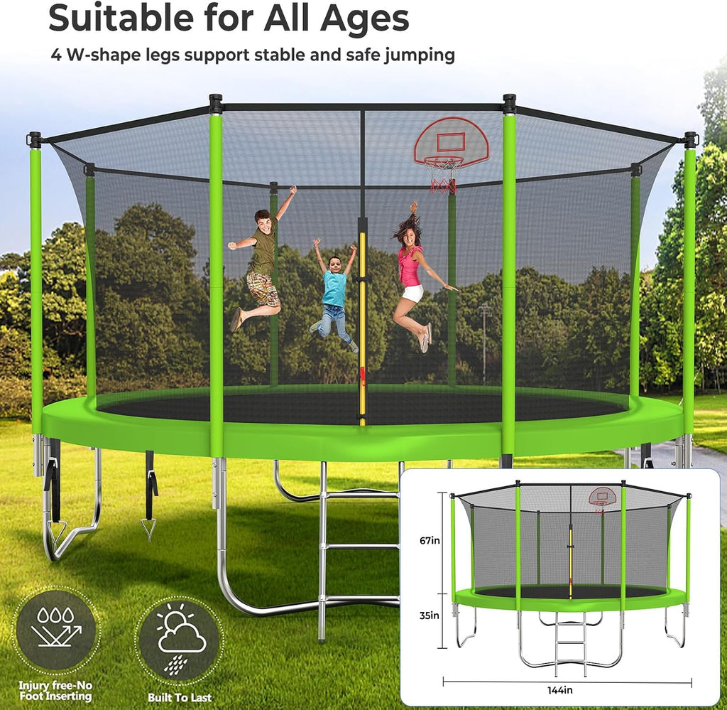 Lyromix Upgraded Trampoline with Lights, Large Outdoor Trampoline with Sprinkler,Basketball Hoop and Net, Capacity for 5-8 Kids and Adults
