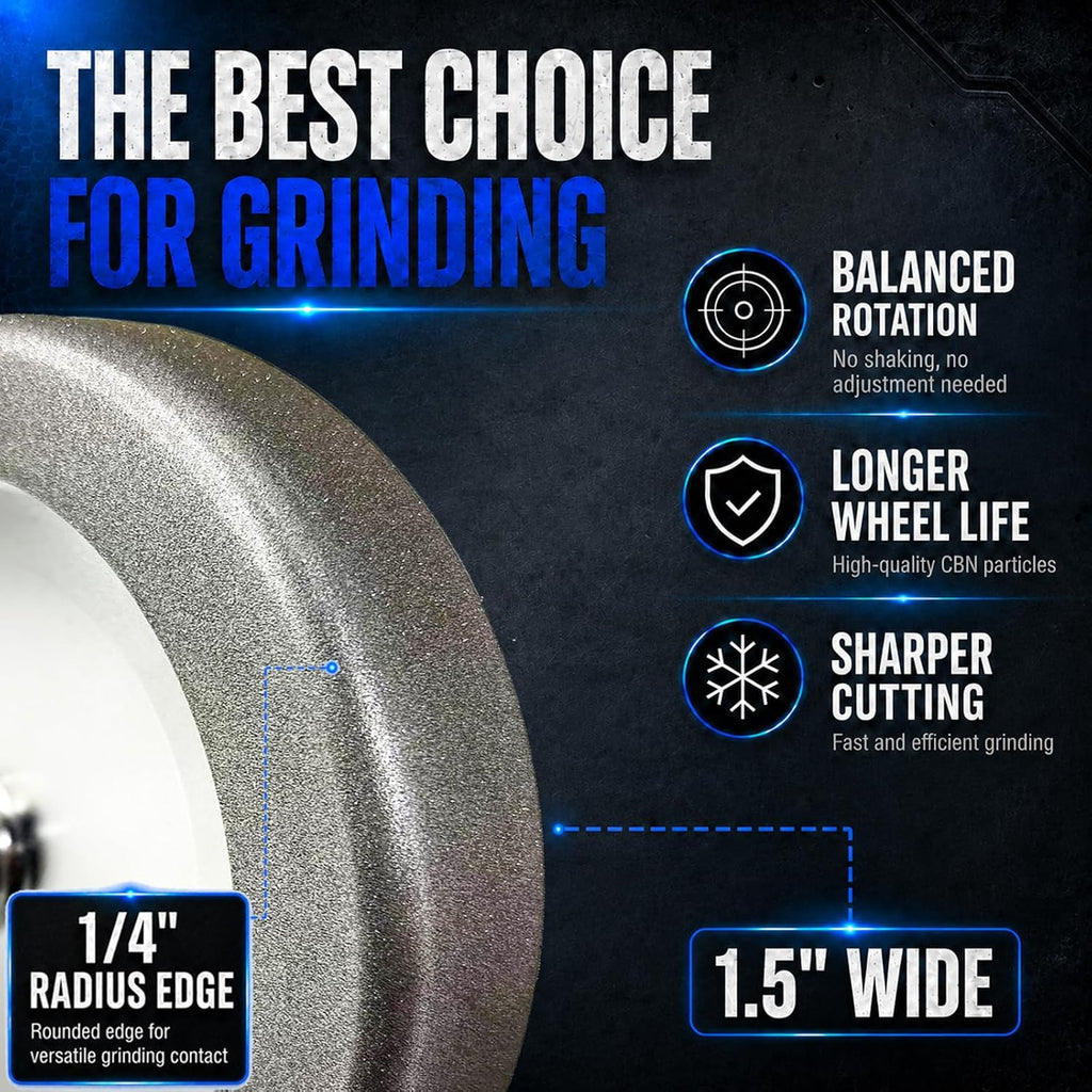 4 in 1 Plus CBN Grinding Wheel 8 inch 180 Grit,1.5' Wide,5/8' Arbor,for Sharpening Woodturning Tools、High Speed Steel Tools (180 Grit)