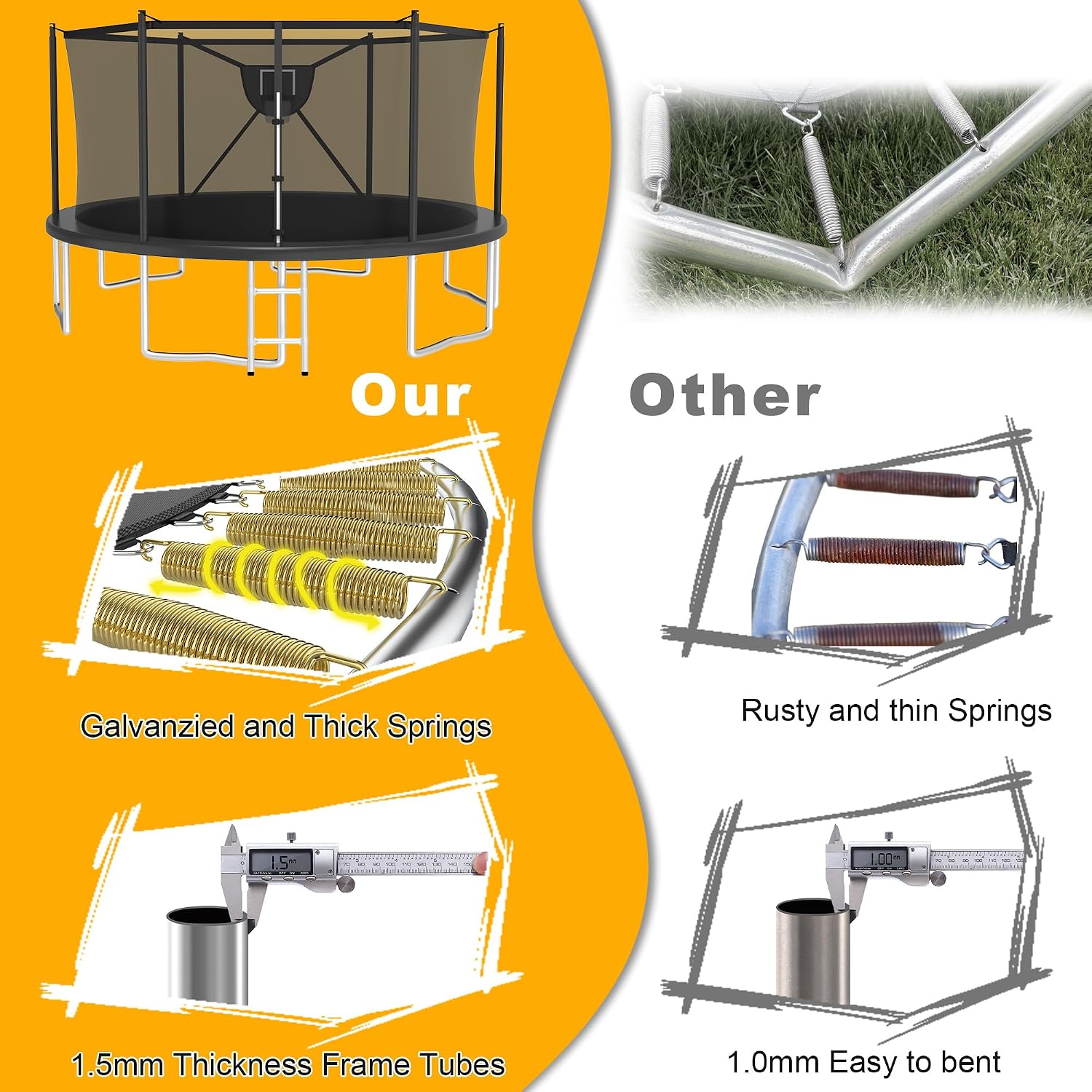 2026 Upgrade 1500LBS Outdoor Tranpoline for Kids and Adults 【Easy to Install & Built to Last】 10FT 12FT 14FT 16FT Recreational Tranpolines with Net, Basketball Hoop and Ladder, ASTM Approved