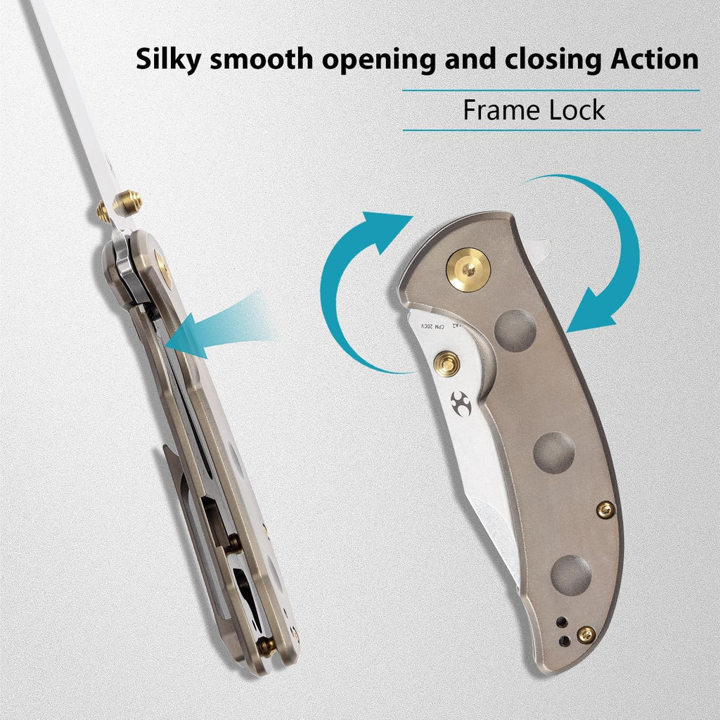 KANSEPT Rei Premium Pocket Folding Knives for Men EDC Pocket Knife 3.3'' CPM 20CV Blade Excellent Folding Knife with Orange Peel Bronze Anodized Titanium Handle EDC K1061A2