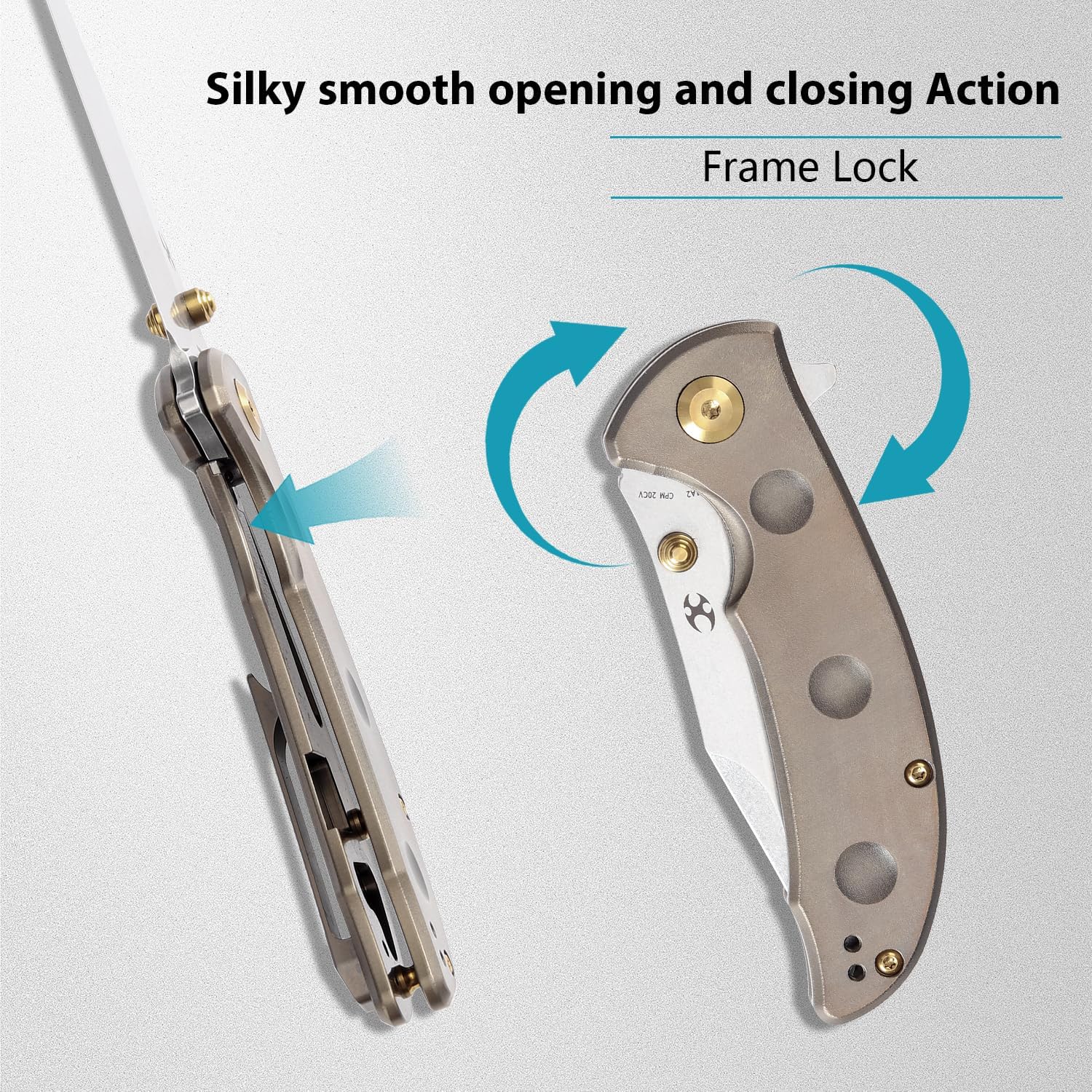 KANSEPT Rei Premium Pocket Folding Knives for Men EDC Pocket Knife 3.3'' CPM 20CV Blade Excellent Folding Knife with Orange Peel Bronze Anodized Titanium Handle EDC K1061A2