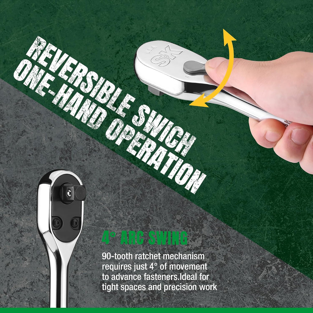 SK Tools USA 1/4', 3/8' & 1/2' Drive, 3 Piece LP90 Teardrop Ratchet Set | 80240