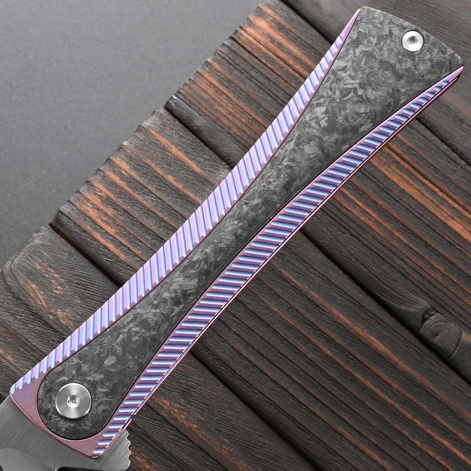 Sitivien ST994 Folding Knife, Handmade M390 Brushed Steel Blade Titanium Carbon Fiber Handle with Ball Bearing for Outdoor Camping Hiking Survival (Pink)