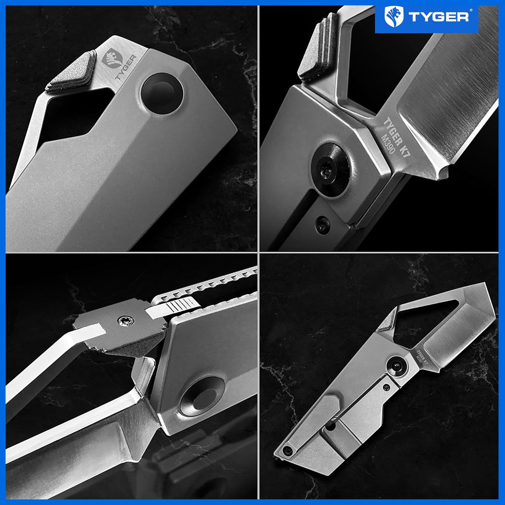 Tyger K7 EDC Folding Pocket Knife | Satin Finish Ultra Premium M390 Steel Blade | Titanium Alloy Handle | TG-KF9M3577