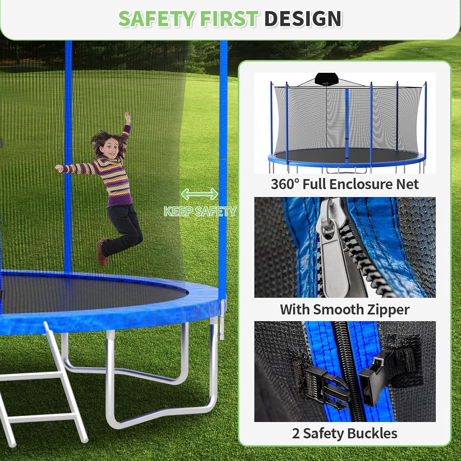 Skepphlay 16ft 14ft 12ft Trampoline Outdoor for Kids and Adults, ASTM Approved Recreational Trampoline, Round Trampoline with Basketball Hoop & Enclosure Net for Backyard