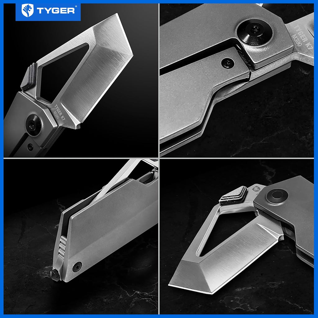 Tyger K7 EDC Folding Pocket Knife | Satin Finish Ultra Premium M390 Steel Blade | Titanium Alloy Handle | TG-KF9M3577